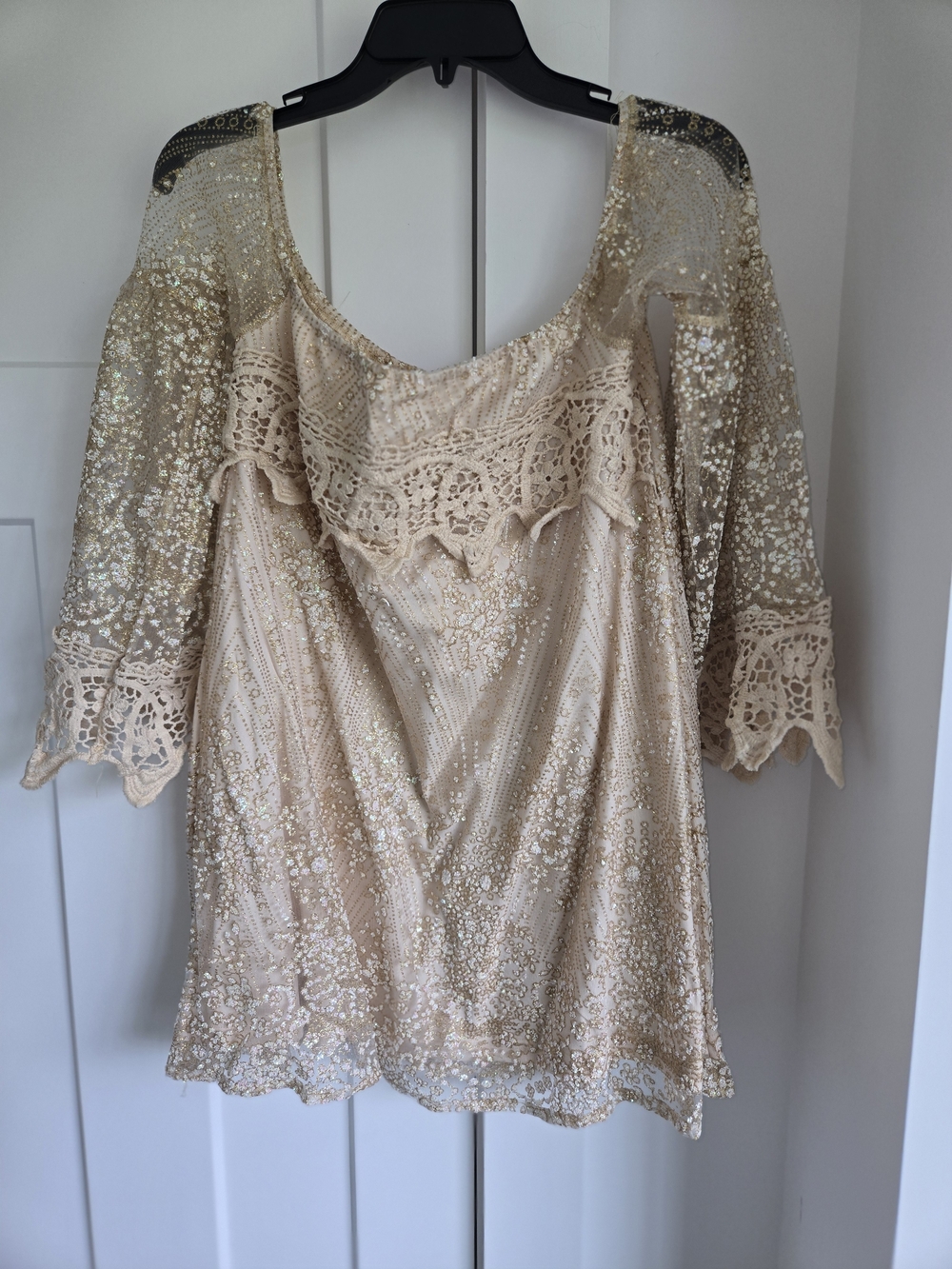 Southern Fried Chics Lace & Sparkle Cream Women's Dress with Crochet Details